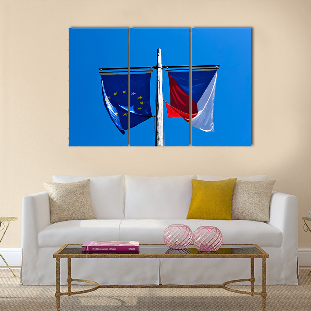 Flags Of The European Union And The Czech Republic Multi Panel Canvas Wall Art