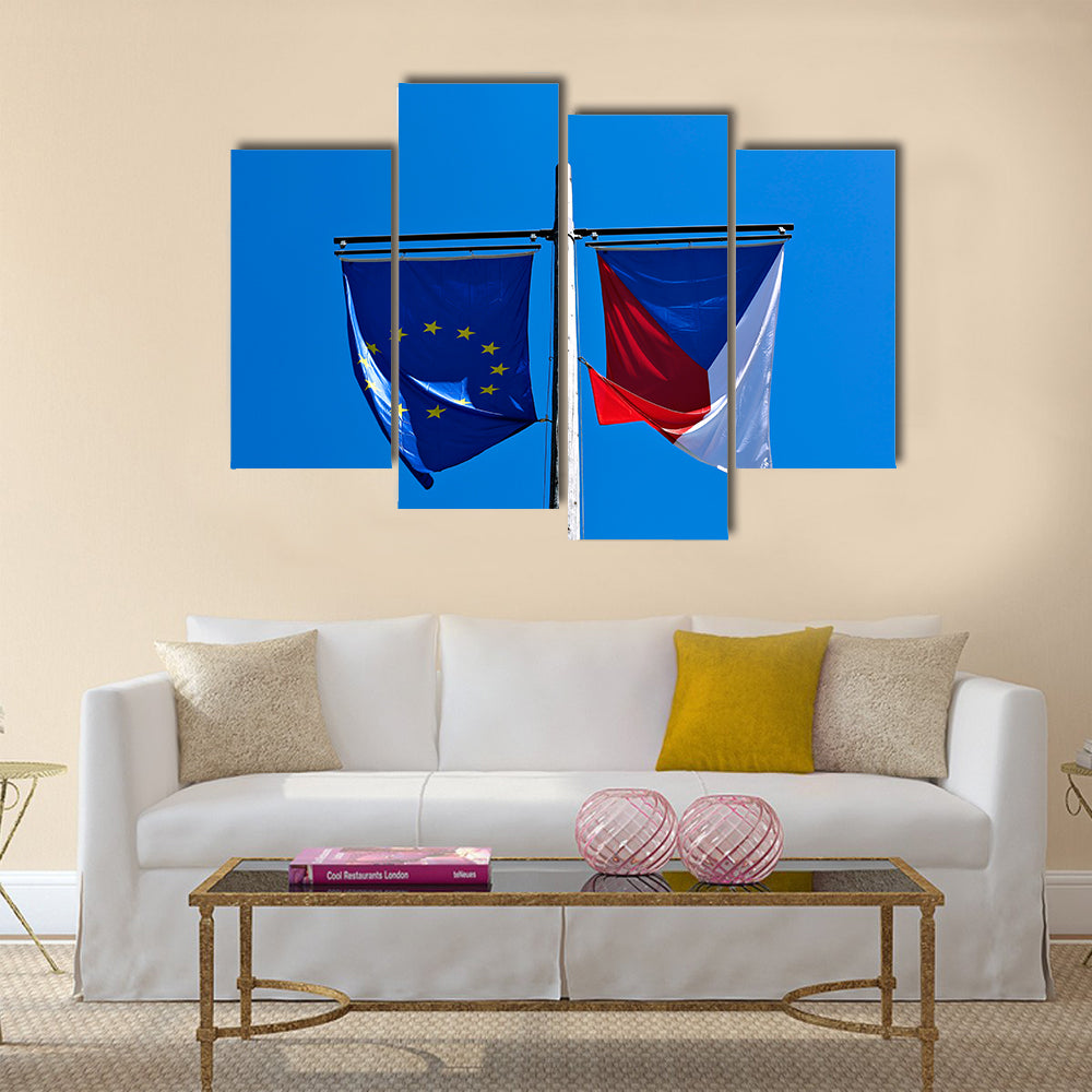Flags Of The European Union And The Czech Republic Multi Panel Canvas Wall Art