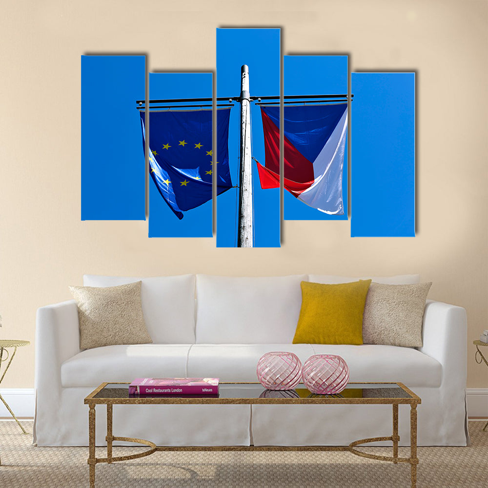Flags Of The European Union And The Czech Republic Multi Panel Canvas Wall Art