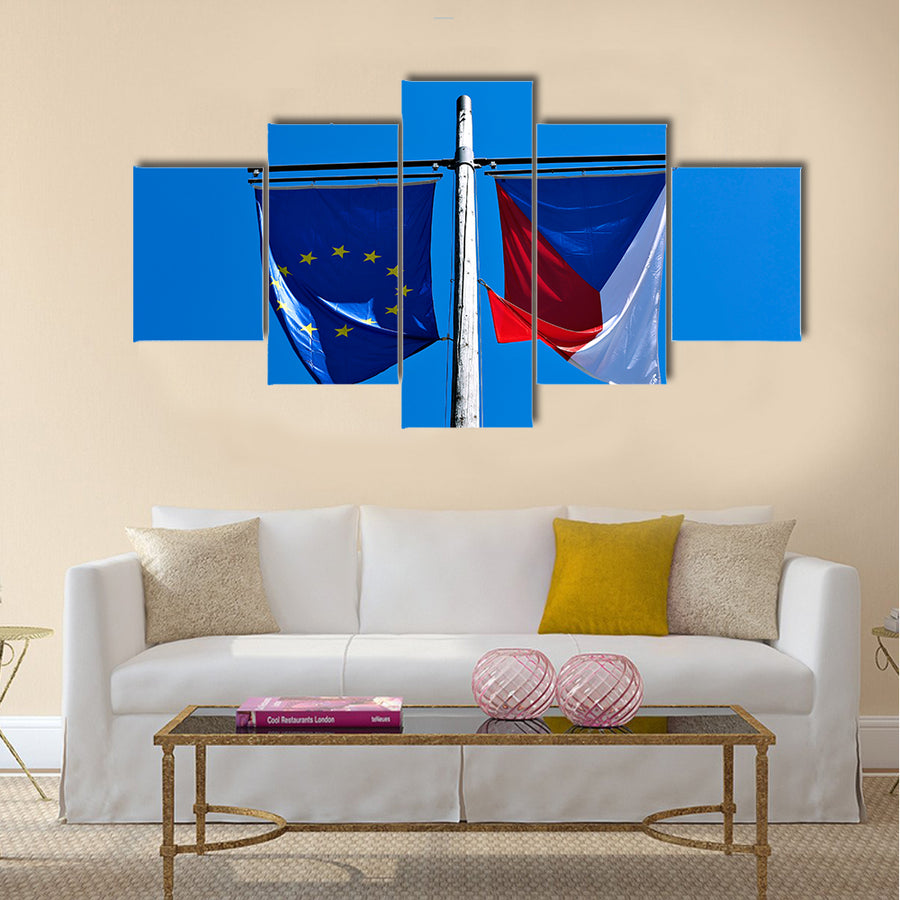 Flags Of The European Union And The Czech Republic Multi Panel Canvas Wall Art