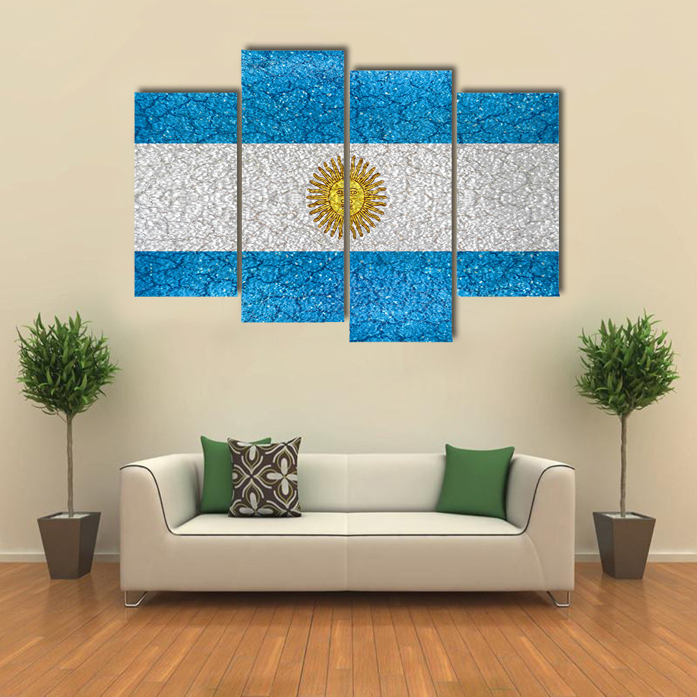 Argentina National Flag In Grunge Style Design Multi Panel Canvas Wall Art