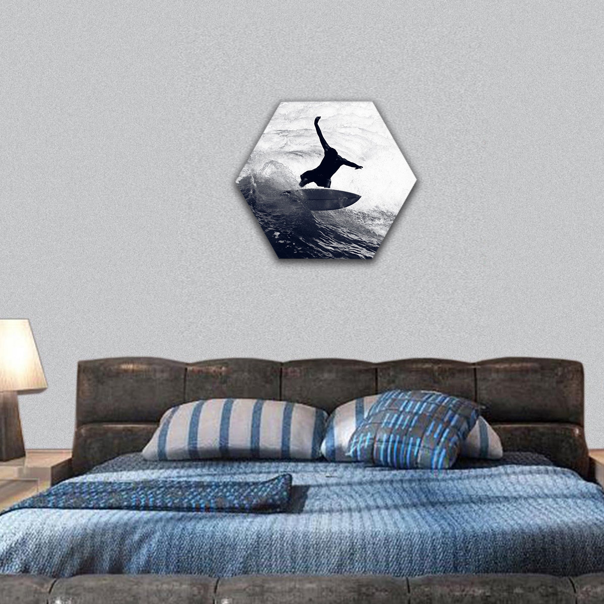 Awesome Shot of a Surfer Riding the Waves hexagonal canvas wall art