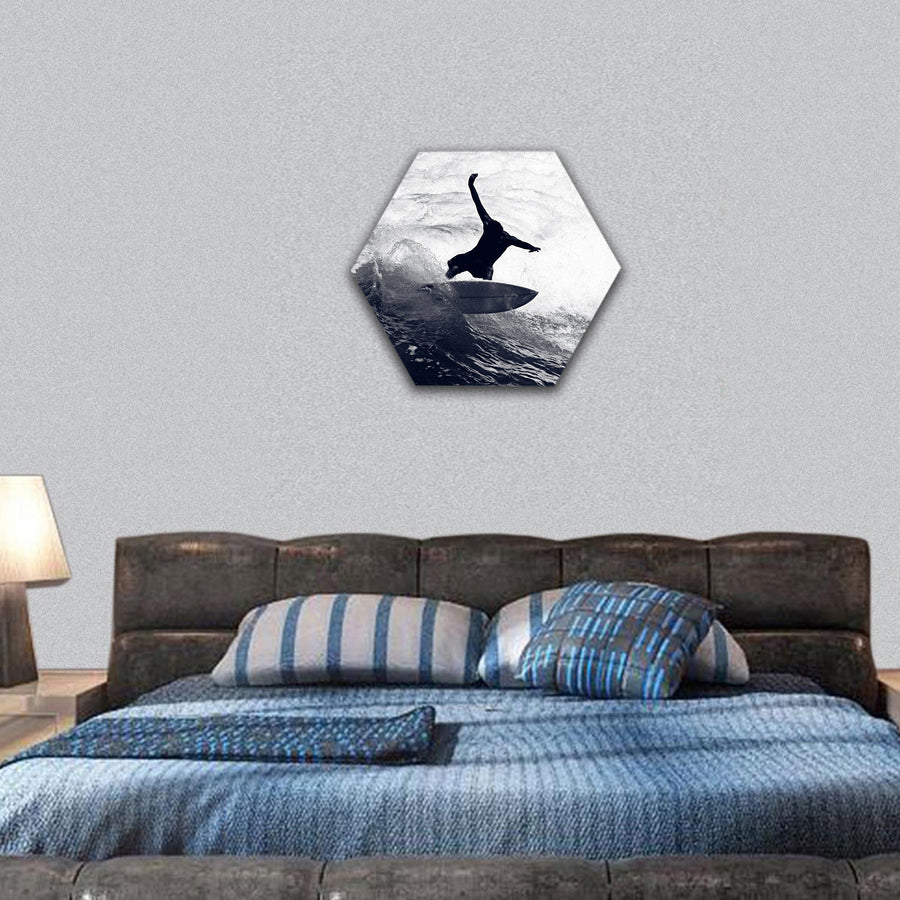 Awesome Shot of a Surfer Riding the Waves hexagonal canvas wall art