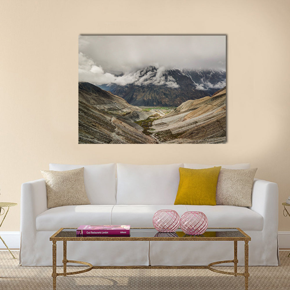 Panorama of Mastuj river and valley near Shandur pass Pakistan multi panel canvas wall art