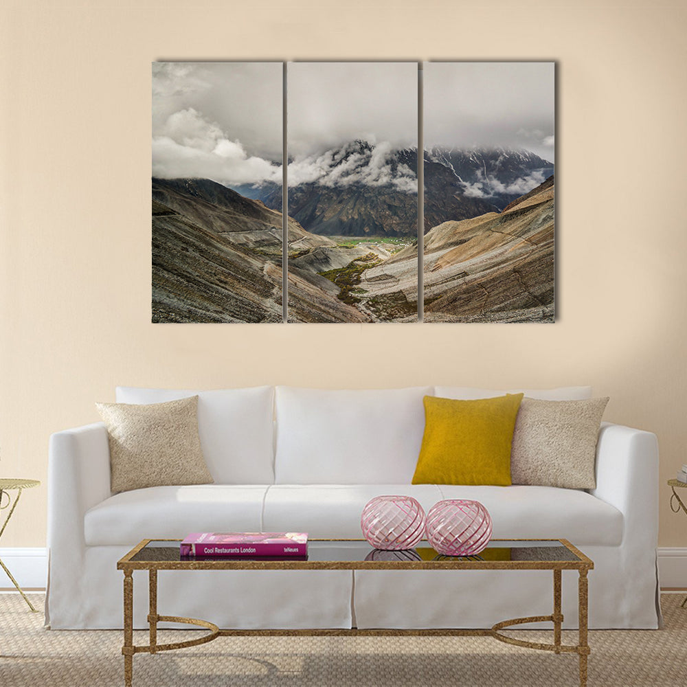 Panorama of Mastuj river and valley near Shandur pass Pakistan multi panel canvas wall art