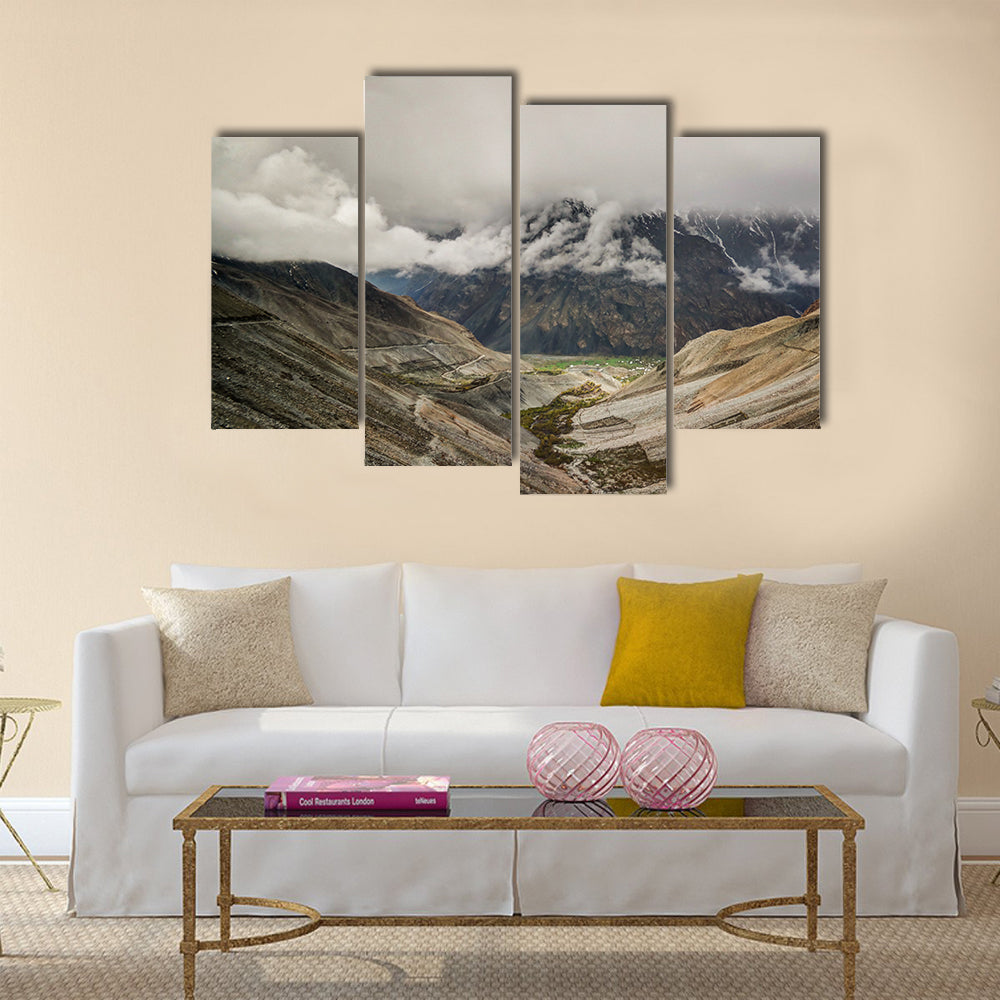 Panorama of Mastuj river and valley near Shandur pass Pakistan multi panel canvas wall art