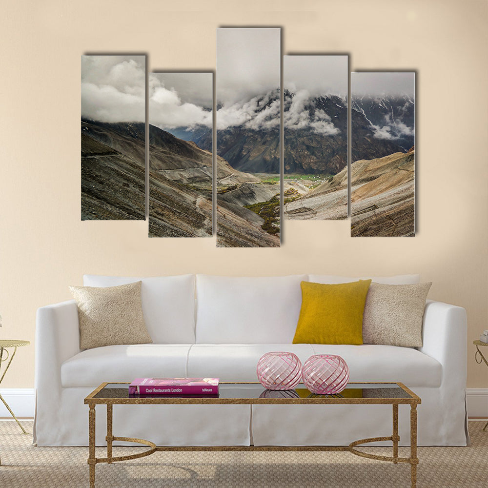 Panorama of Mastuj river and valley near Shandur pass Pakistan multi panel canvas wall art