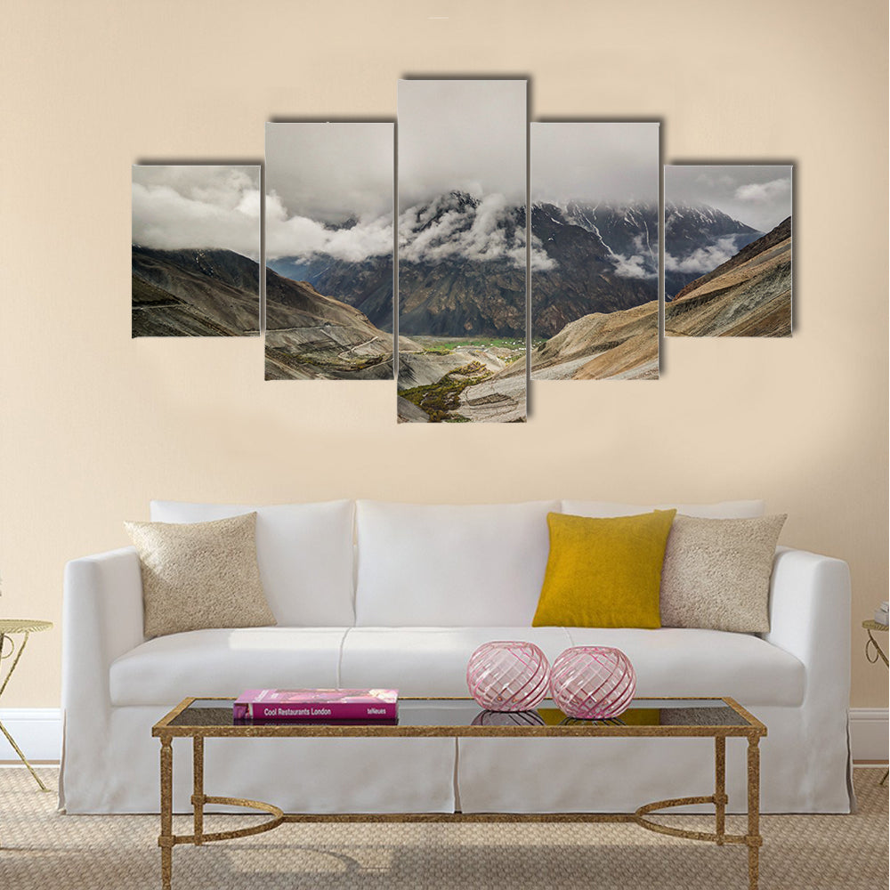 Panorama of Mastuj river and valley near Shandur pass Pakistan multi panel canvas wall art