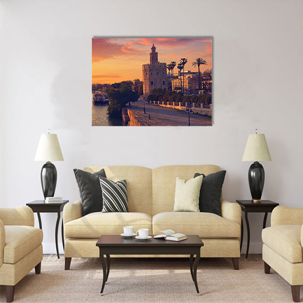 Seville sunset skyline torre del Oro Multi panel canvas wall art