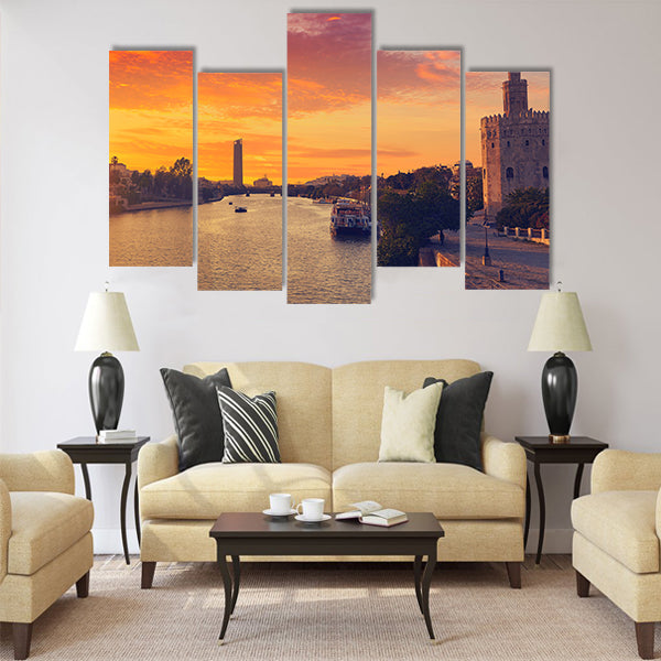 Seville sunset skyline torre del Oro Multi panel canvas wall art