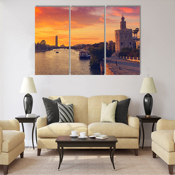 Seville sunset skyline in Spain Multi Panel Canvas Wall Art