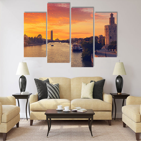 Seville sunset skyline in Spain Multi Panel Canvas Wall Art