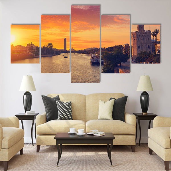 Seville sunset skyline in Spain Multi Panel Canvas Wall Art