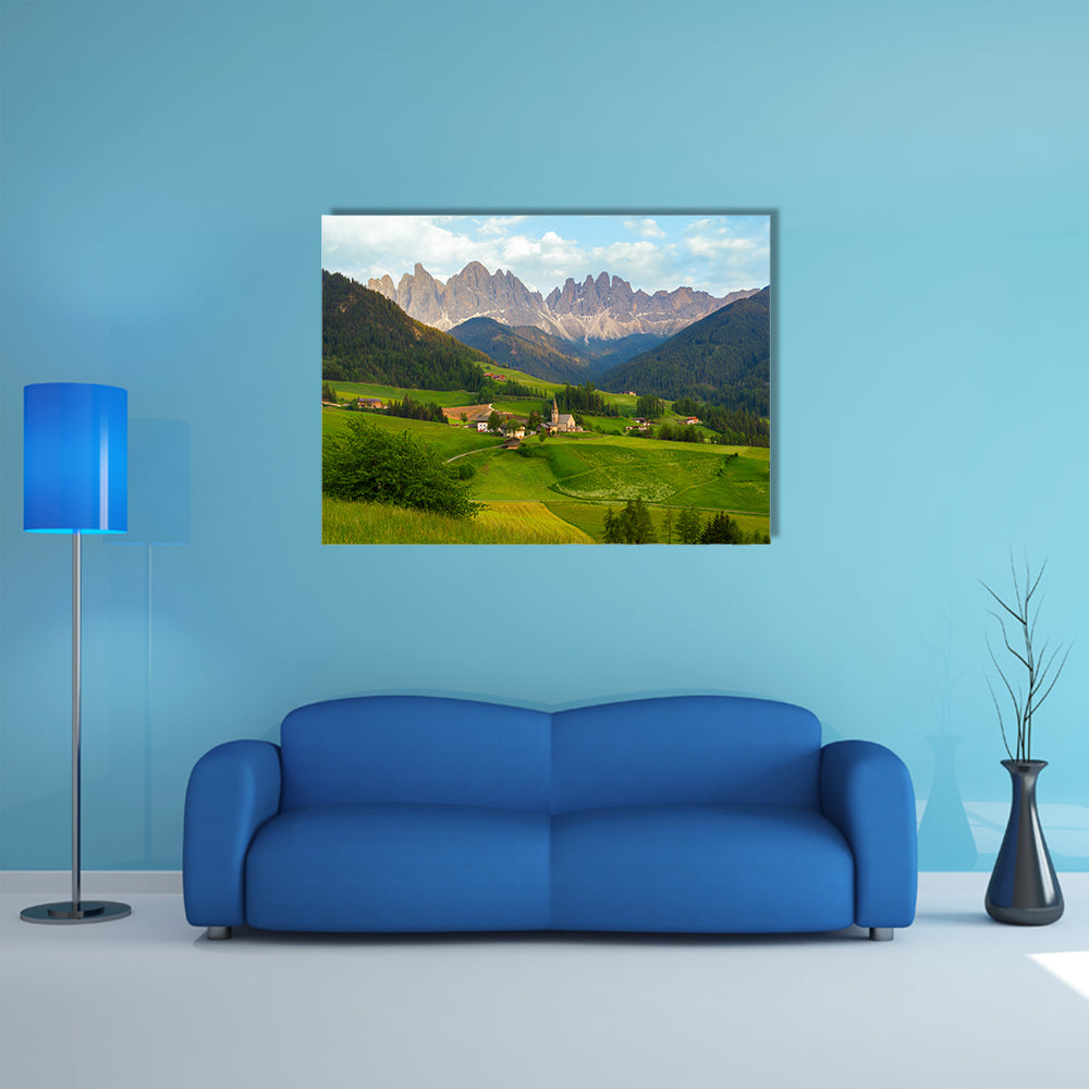 The elegance of the Santa Maddalena village in front of the Odle Dolomites Group, Italy, Europe Multi Panel Canvas Wall Art
