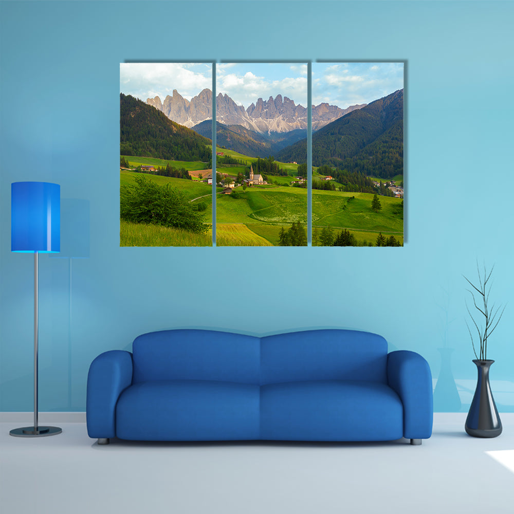 The elegance of the Santa Maddalena village in front of the Odle Dolomites Group, Italy, Europe Multi Panel Canvas Wall Art