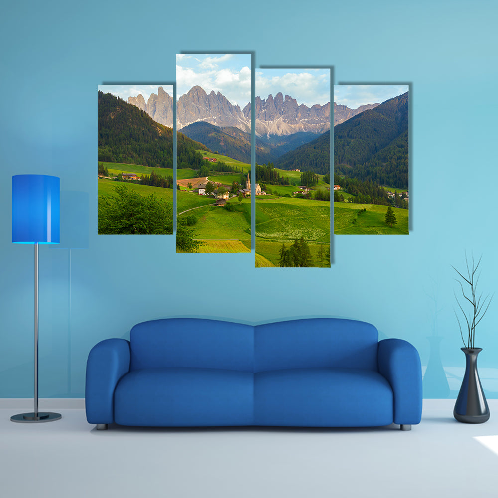 The elegance of the Santa Maddalena village in front of the Odle Dolomites Group, Italy, Europe Multi Panel Canvas Wall Art