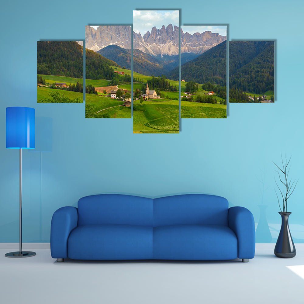The elegance of the Santa Maddalena village in front of the Odle Dolomites Group, Italy, Europe Multi Panel Canvas Wall Art