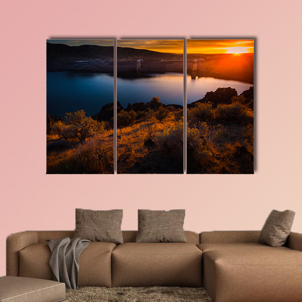 Lucky Peak Lake Dam at Sunset Ada County, Idaho Multi panel canvas wall art.