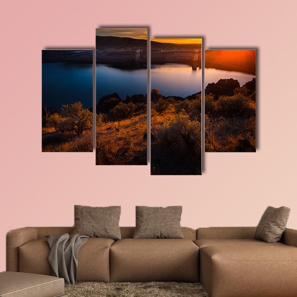 Lucky Peak Lake Dam at Sunset Ada County, Idaho Multi panel canvas wall art.