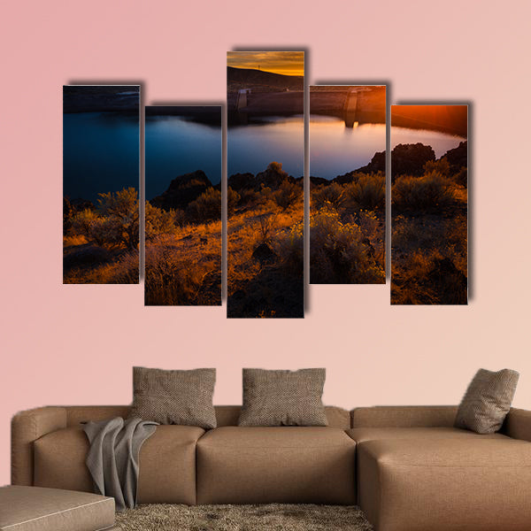 Lucky Peak Lake Dam at Sunset Ada County, Idaho Multi panel canvas wall art.