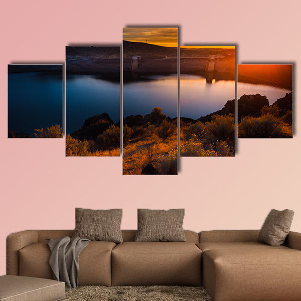 Lucky Peak Lake Dam at Sunset Ada County, Idaho Multi panel canvas wall art.