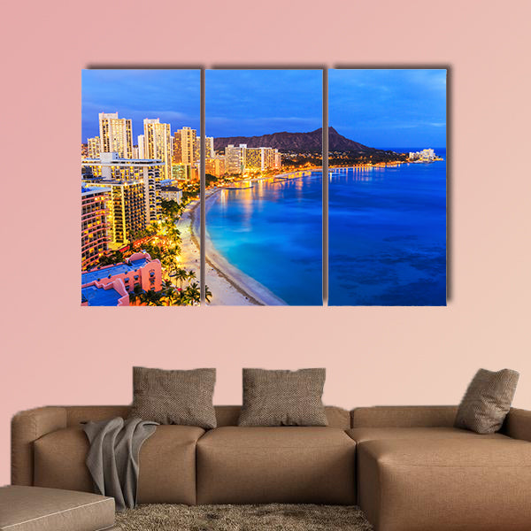 Honolulu, Hawaii. Skyline of Honolulu, Diamond Head volcano wall art