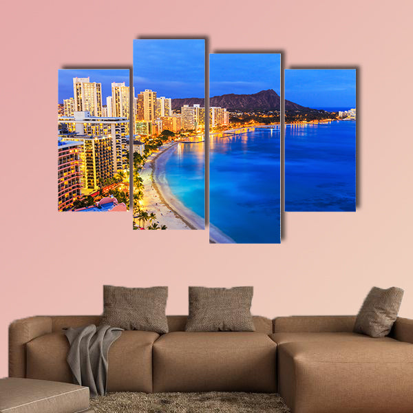 Honolulu, Hawaii. Skyline of Honolulu, Diamond Head volcano wall art