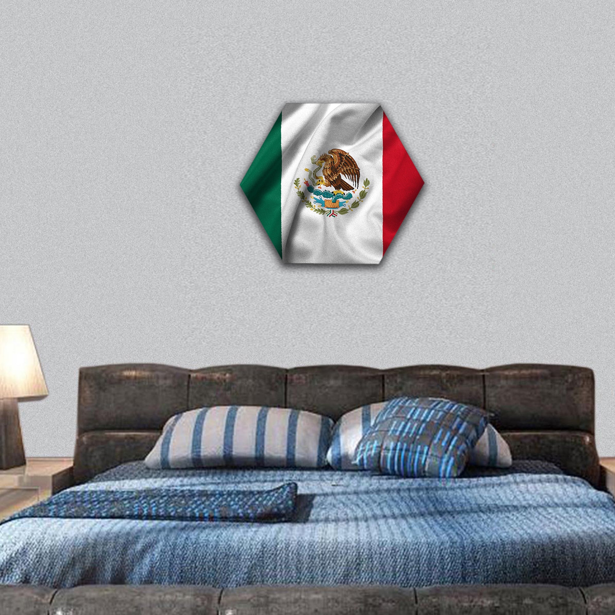 flag of Mexico with satin fabric texture hexagonal canvas wall art