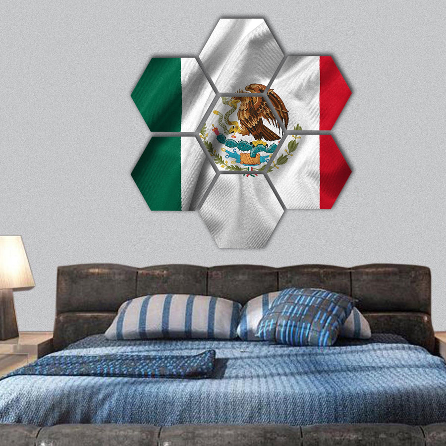 flag of Mexico with satin fabric texture hexagonal canvas wall art
