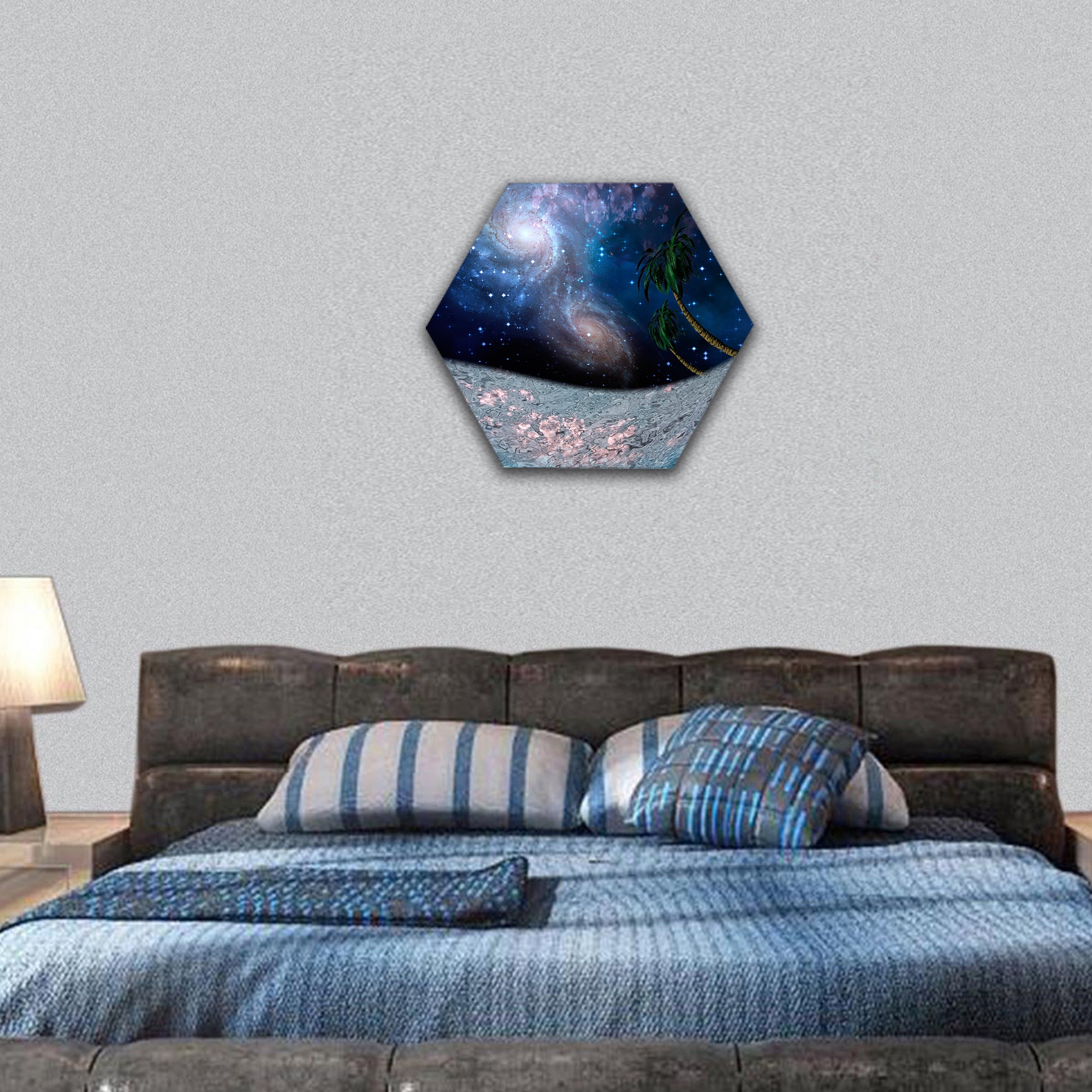 Tropic Night Underwater Scene hexagonal canvas wall art