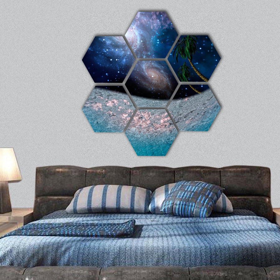 Tropic Night Underwater Scene hexagonal canvas wall art