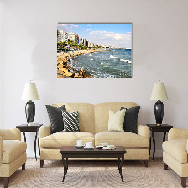 Public beach in Limassol, Cyprus Multi Panel Canvas Wall Art