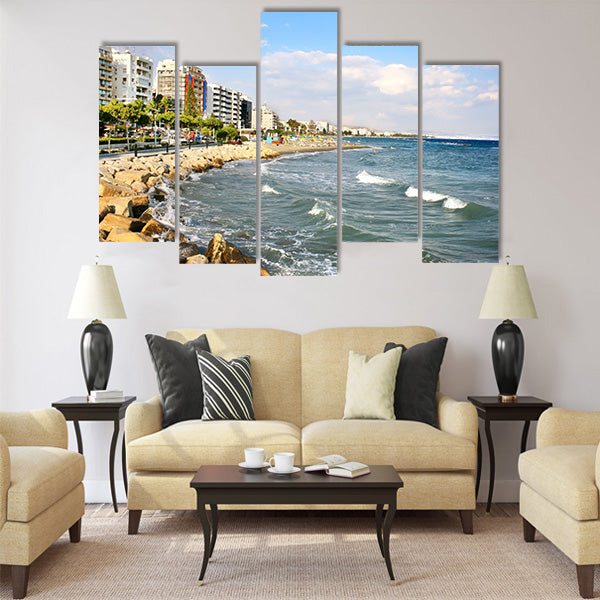Public beach in Limassol, Cyprus Multi Panel Canvas Wall Art