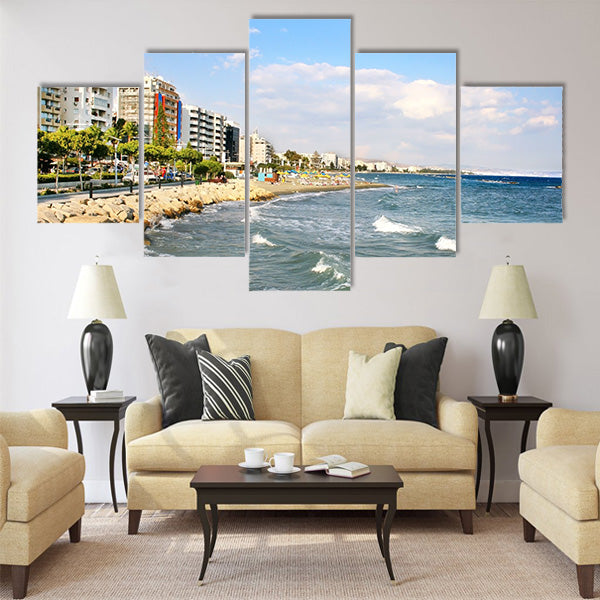 Public beach in Limassol, Cyprus Multi Panel Canvas Wall Art