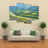 The Aerial Landscape View On The Vaduz City And Rhein River In The Liechtenstein, Multi Panel Canvas Wall Art