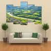 The Aerial Landscape View On The Vaduz City And Rhein River In The Liechtenstein, Multi Panel Canvas Wall Art