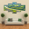 The Aerial Landscape View On The Vaduz City And Rhein River In The Liechtenstein, Multi Panel Canvas Wall Art