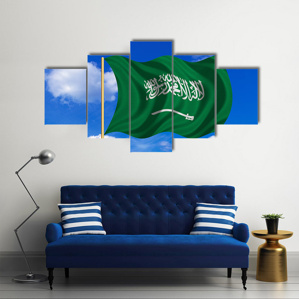 Saudi Arabian flag and Fabric texture Multi Panel Canvas Wall Art