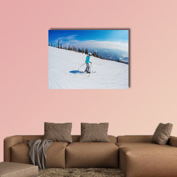 Young girl skiing in the mountains Sheregesh Multi panel canvas wall art