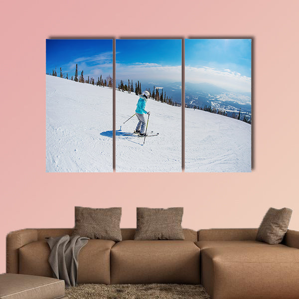 Young girl skiing in the mountains Sheregesh Multi panel canvas wall art
