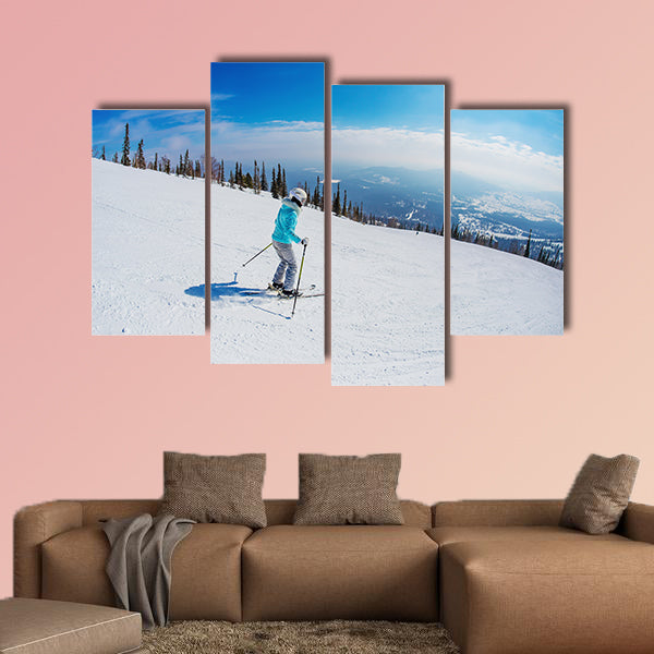 Young girl skiing in the mountains Sheregesh Multi panel canvas wall art