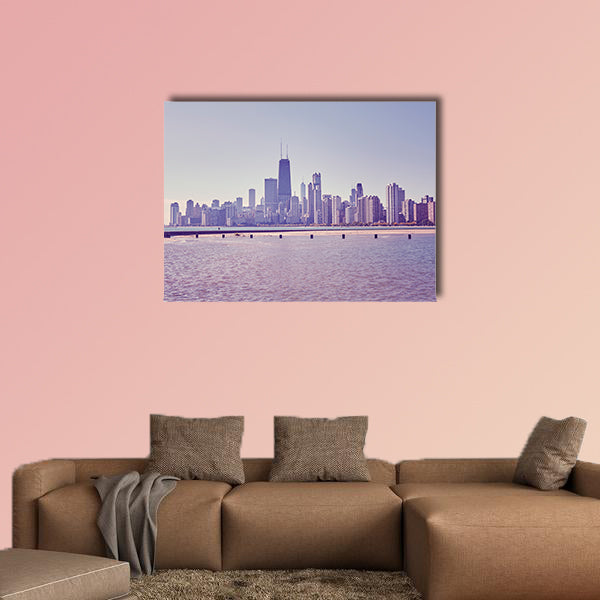 Retro toned photo of Chicago city downtown skyline, USA Multi panel canvas wall art.