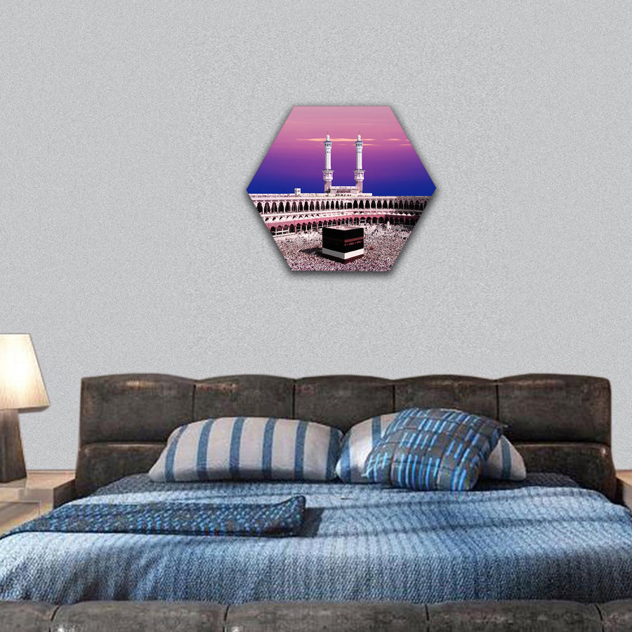 Kaaba Mecca Saudi Arabia during twighlight hexagonal canvas wall art