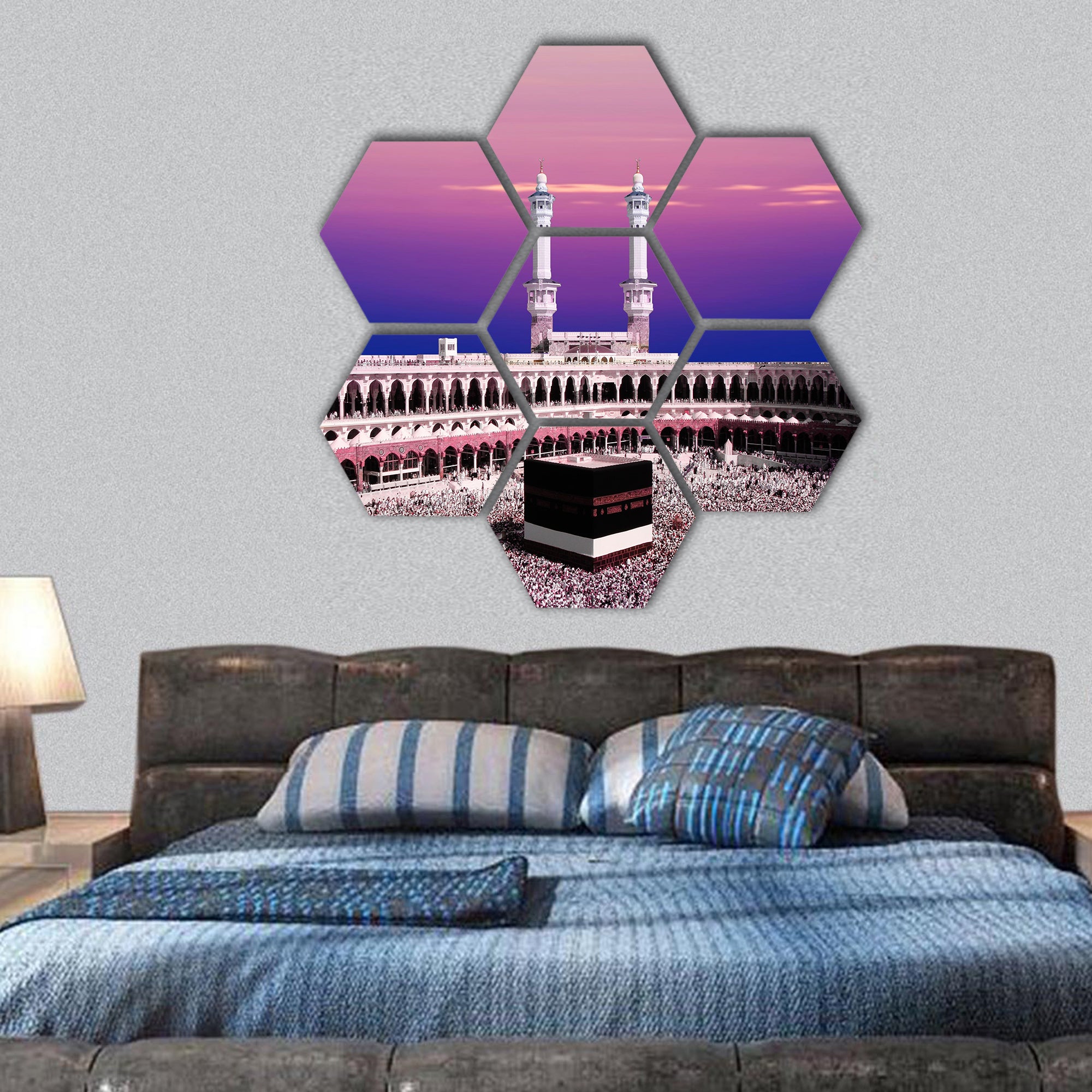 Kaaba Mecca Saudi Arabia during twighlight hexagonal canvas wall art