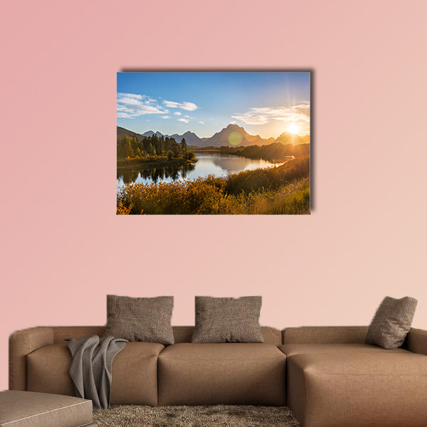 View of Snake River and Teton Range at sunset in Grand Teton National Park in Wyoming Multi panel canvas wall art