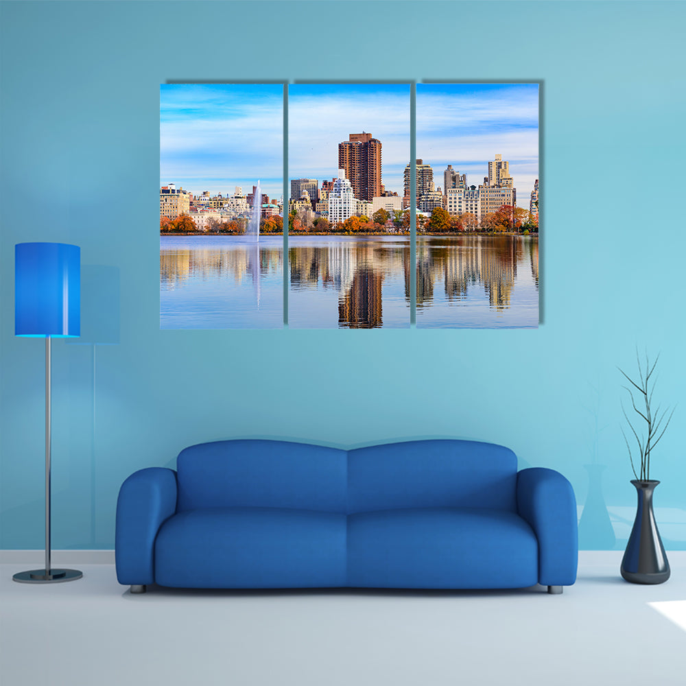 New York City at Central Park in the autumn multi panel canvas wall art