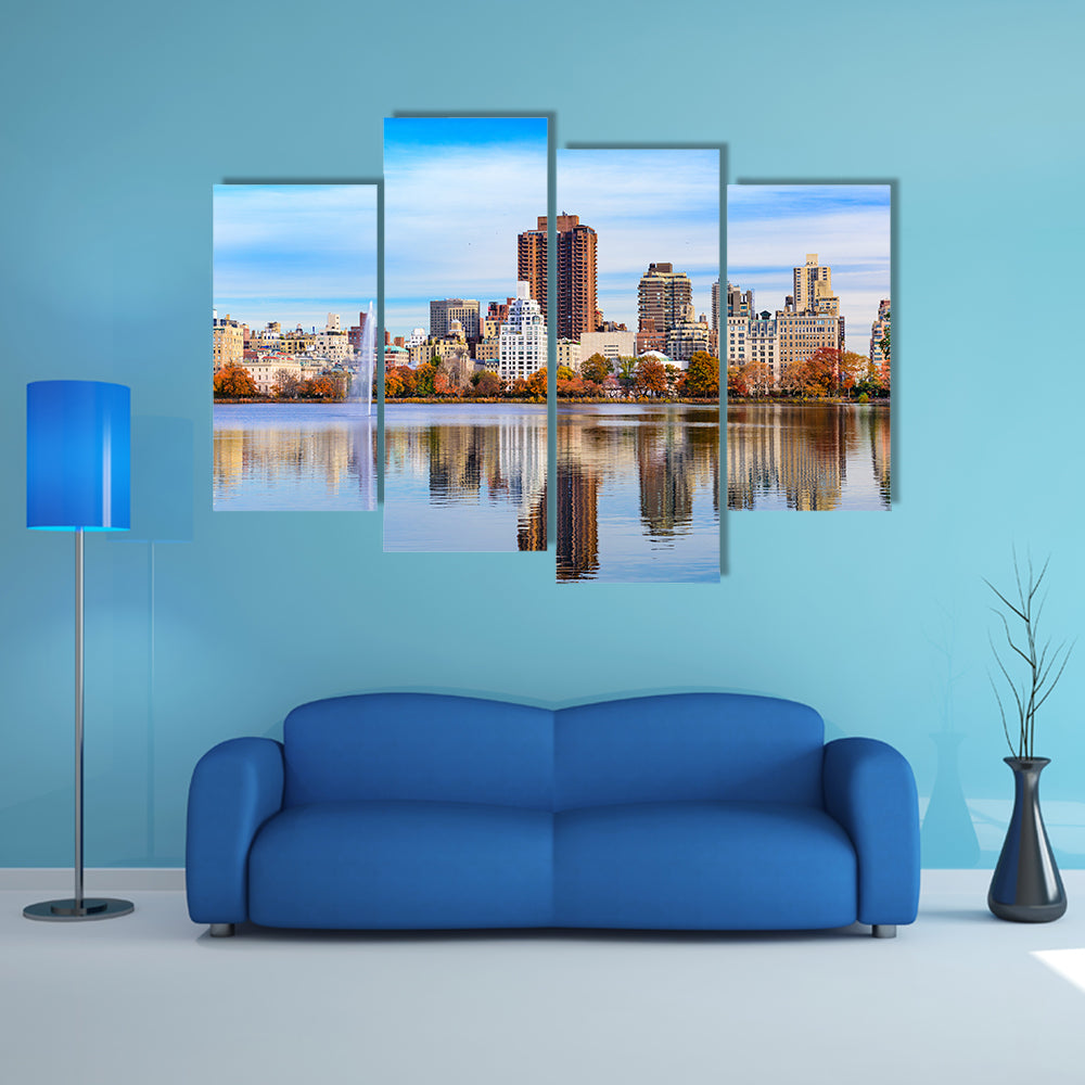 New York City at Central Park in the autumn multi panel canvas wall art