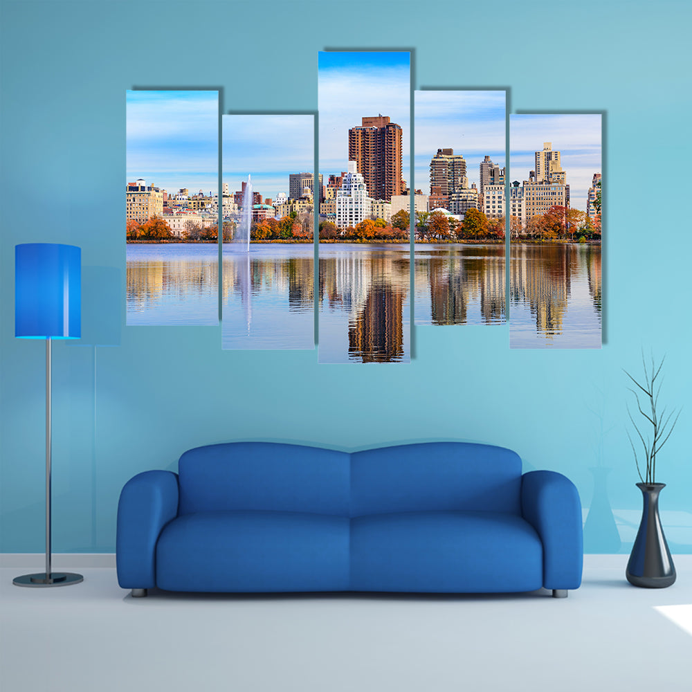 New York City at Central Park in the autumn multi panel canvas wall art