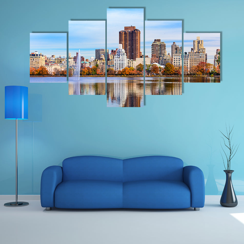 New York City at Central Park in the autumn multi panel canvas wall art