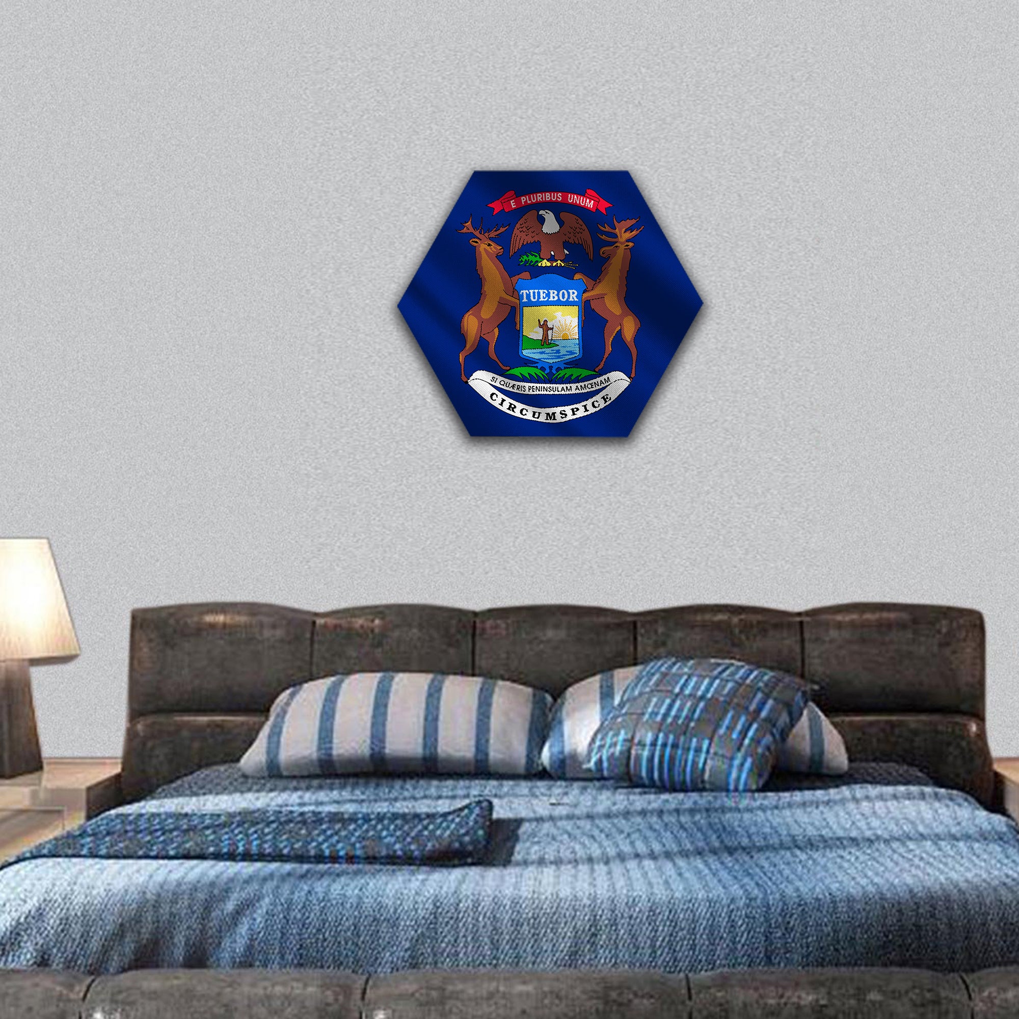 Flag of Michigan is a state in United States hexagonal canvas wall art